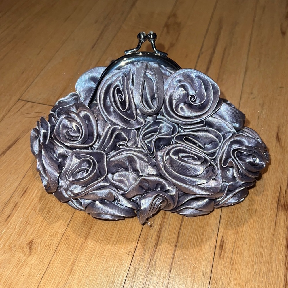 New silver-blue flowered clutch
